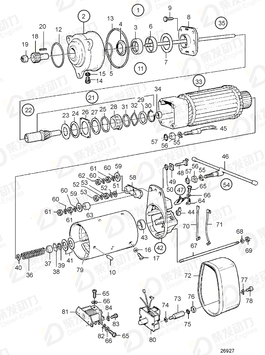 VOLVO Starter motor, exch 3803599 Drawing